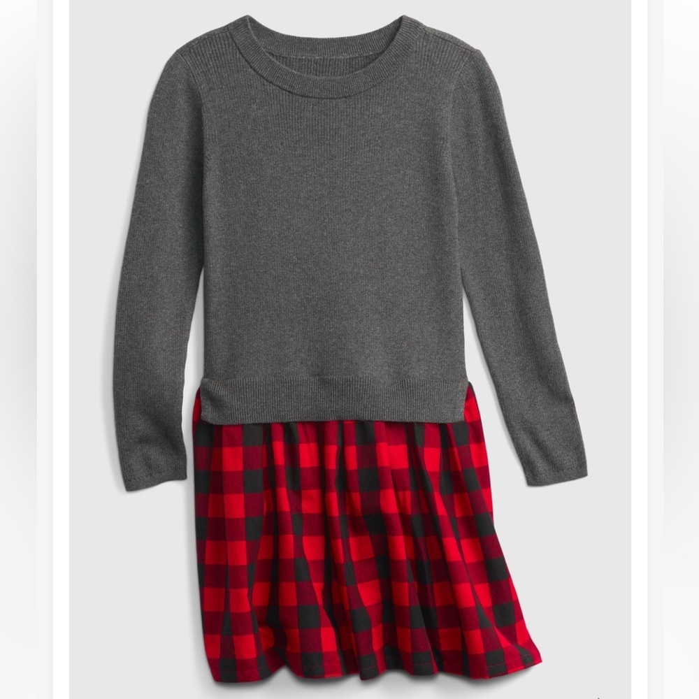 Gap Girls XL Red Buffalo Plaid 2-in-1 Sweater Dress Cotton Grey